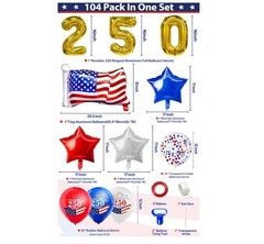 104 PCS Red White and Blue Balloon Garland Arch Kit, 4Th of July Balloon Arch Ki