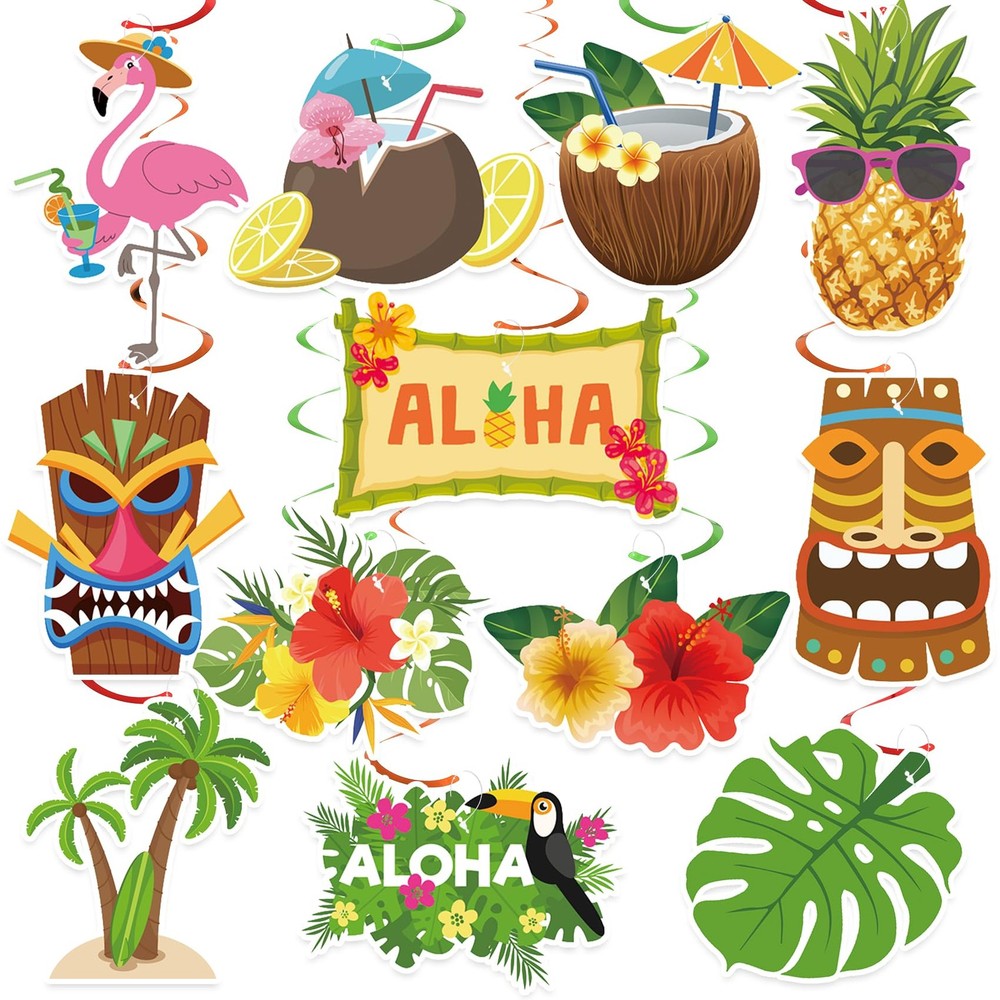 Hawaiian Luau Hanging Decorations, Luau Party Decorations, 24 PCS Hawaiian Lu…