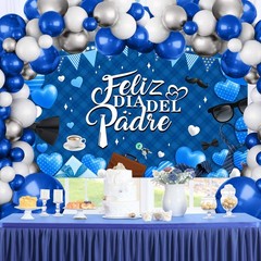 Feliz Día Del Padre Decorations Set, 110Pcs Blue Silver Balloon Arch Kit with…