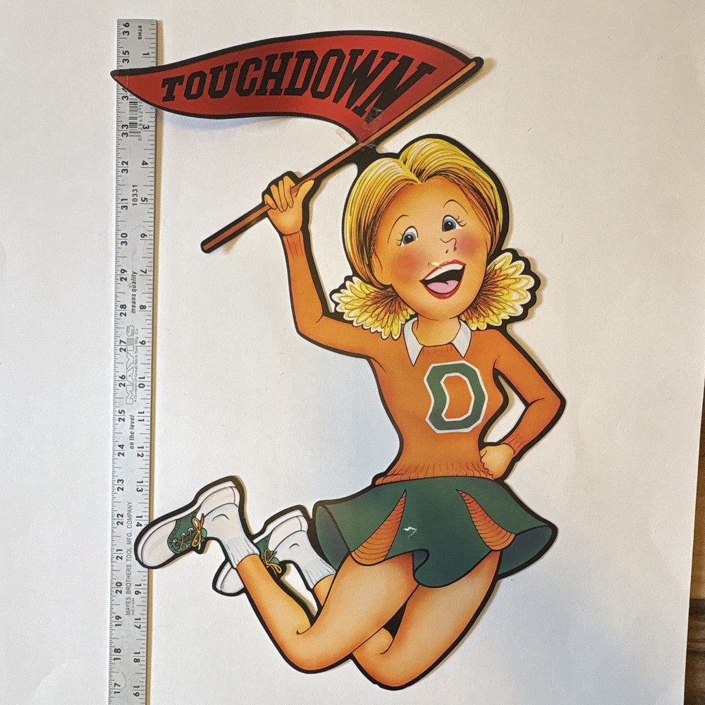 Football Cheerleader Touchdown Party Cutout Decoration, Orange & Green