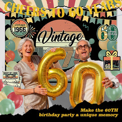 47Pcs 60Th Birthday Decorations for Men Women, PRE-STRUNG Vintage 1966 Banner Pa