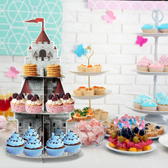 Cupcake Stand 3 Tiers Medieval Knight Cake Holder Castle Grey, Red