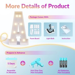 Large Light Up Letter A 3Ft, Shower Birthday Decorations, White