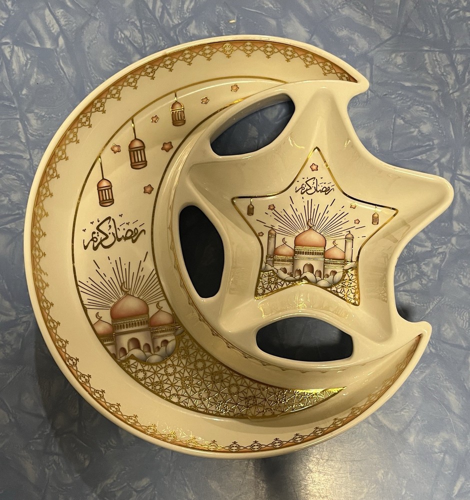 Elegant Ceramic Moon & Star Tray – Perfect for Ramadan & Eid Celebrations