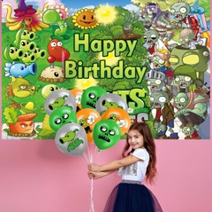 Plants vs Zombies Party Decorations Set Plates Balloons Banner Cake Toppers