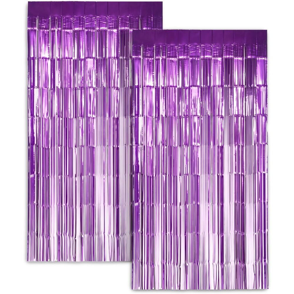 Zink Foil Curtain Backdrop (Purple), Tinsel Streamers for Photo Booths- 2 Pack
