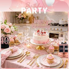 Rose Gold 40Th Birthday Decorations for Women – 63Pcs Happy 40Th Birthday Banner