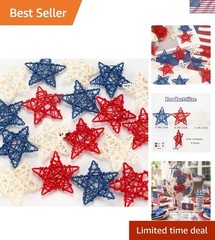18 Pcs 4th of July Decorations Patriotic Rattan Star Decor Red White and Blue…