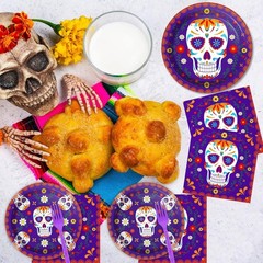 Complete 96 Pcs Mexican Fiesta Tableware Set for Day of The Dead Celebrations