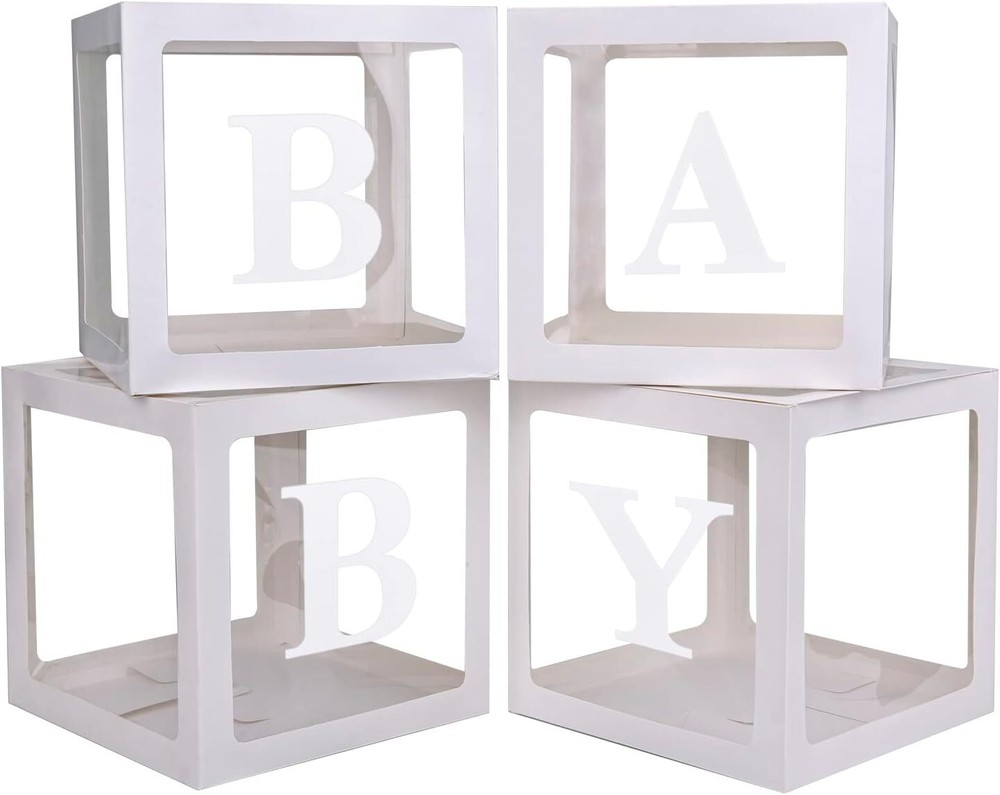 PABUES Baby Boxes with 4 PCS Letters for Baby Shower White Clear Balloon Box …