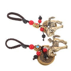 2Pcs Brass Chinese Style Keychain Set Lunar New Year Wealth Charm Pendant