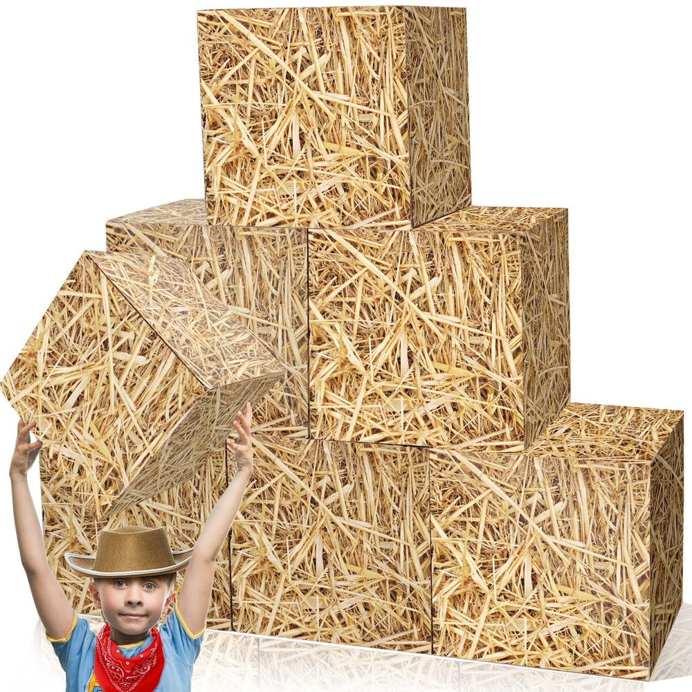6 PCS Hay Bales Paper Boxes Decor Western Cowboy Party Decor Box Farm Hay Pho…