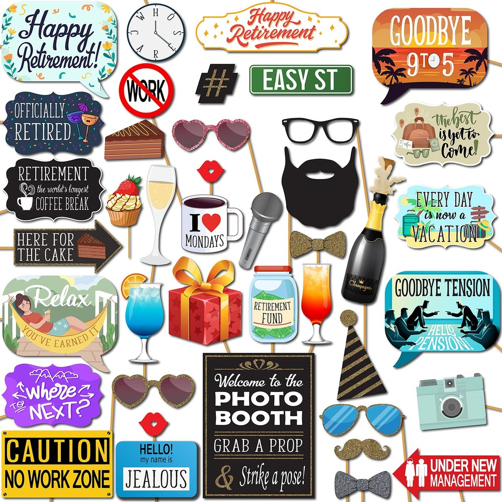 Retirement Photo Booth Props – 41-pc Photobooth Kit with 8 x 10-Inch Sign, 60…