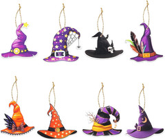 8Pcs Halloween Paper Party Decorations,Witch Hat Hanging Ornaments for Tree Pend