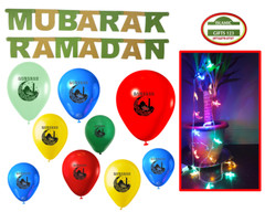 Ramadan Light + Banner+ Ramadan balloons [12 Pcs] Islamic Gifts Eid Decor Quran