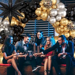 Black and Gold Balloons Arch Kit for Graduation Party Decorations, 145Pcs Bla…