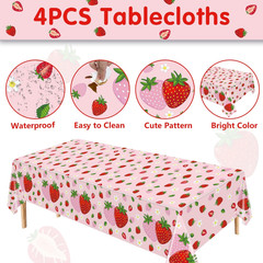 4 Pack Strawberry Tablecloth Pink Strawberry Birthday Party Decorations Berry