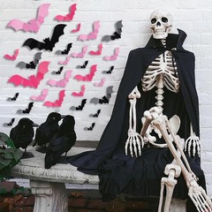 24/48 Pcs Pink 3D Bat Wall Stickers Halloween Window Party Decorations