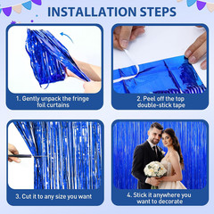 Blue Tinsel Backdrop Foil Fringe Curtains – 2 Packs Door Streamers Backdrop for