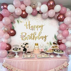 Avezano Rose Gold Birthday Backdrop for Women Pink Floral 6×3.6ft, Pink、Gold