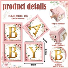 Baby Boxes with Letters Rustic Floral Pink Baby Shower Backdrop Blocks Box Bi…