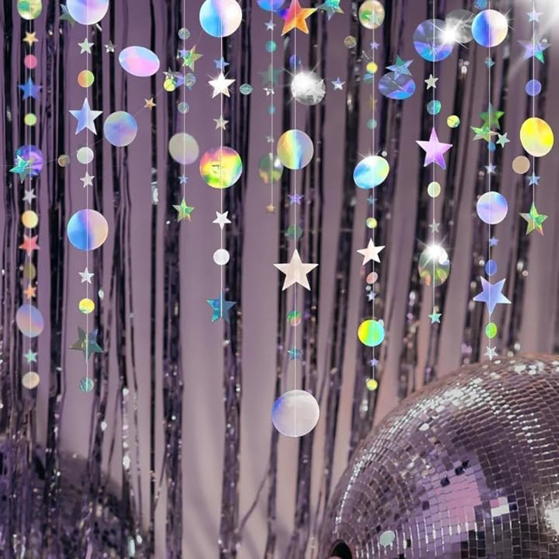 Iridescent Party Star Circle Dot Decoration Iridescent Hanging Garland Streamer