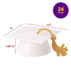 White Grad Cap with Tassels Cake Topper | 24 Pack | Elegant Graduation Hat Ca…