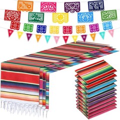 10 Pack Serape Table Runner 14×84 In 29 Papel Picado Banner Fiesta Bunting Decor