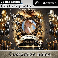 1pc 2D Crown Theme Personalized Custom Birthday Banner Backdrop Indoor♪