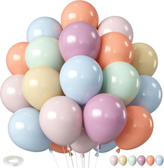Pastel Retro Balloons, 12 Inch 6 Color Blue Purple Green Pink Beige Latex Party