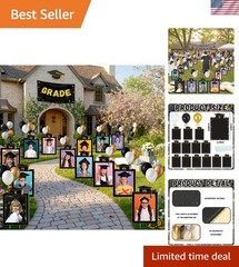 13PCS 2026 Graduation Yard Signs K-12 Photo Lawn Decor Black Gold w Stakes