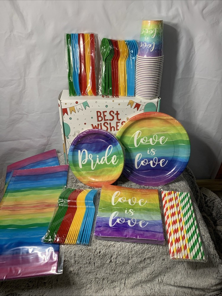 Rainbow Pride Decorations Dinnerware Party Set NEW In Box