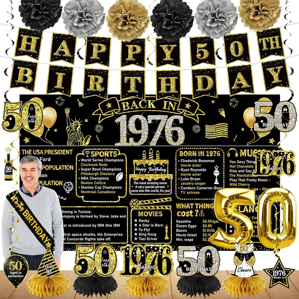 50Th Birthday Decorations for Men Women, 21Pcs the Year 1976 Banner Balloon Part