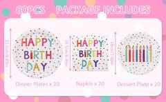 Happy Birthday Decorations,60PCS Rainbow Dot Party Supplies Set Serve 20, for