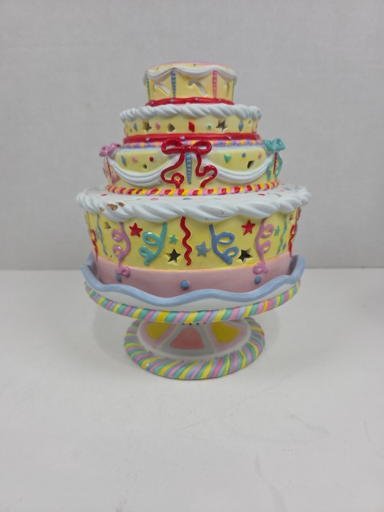 Partylite Birthday Celebration Cake & Base Porcelain Tealight Candle Holder 7.5″