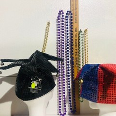 Mardi Gras Kit (2) Jester Hats (5) Beads One Size Fits Most