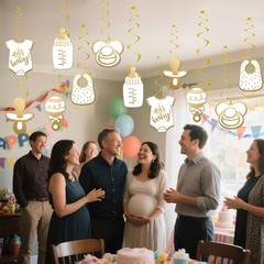 12 PCS Swirl Hanging Decorations Neutral Gold Oh Baby Shower Party Supplies