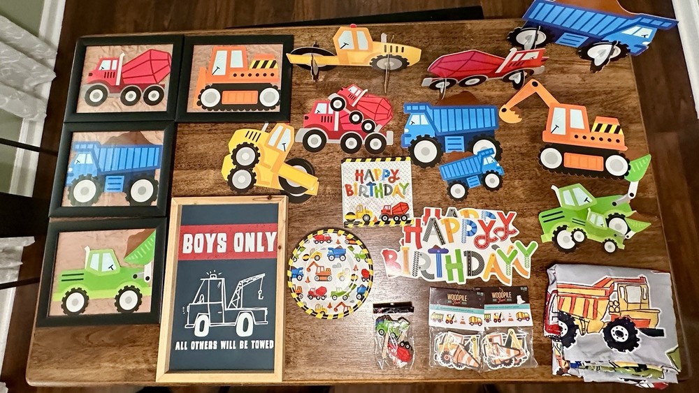 Large Bundle of Construction Theme Room Decor/Party Decorations (Framed Art, Woo