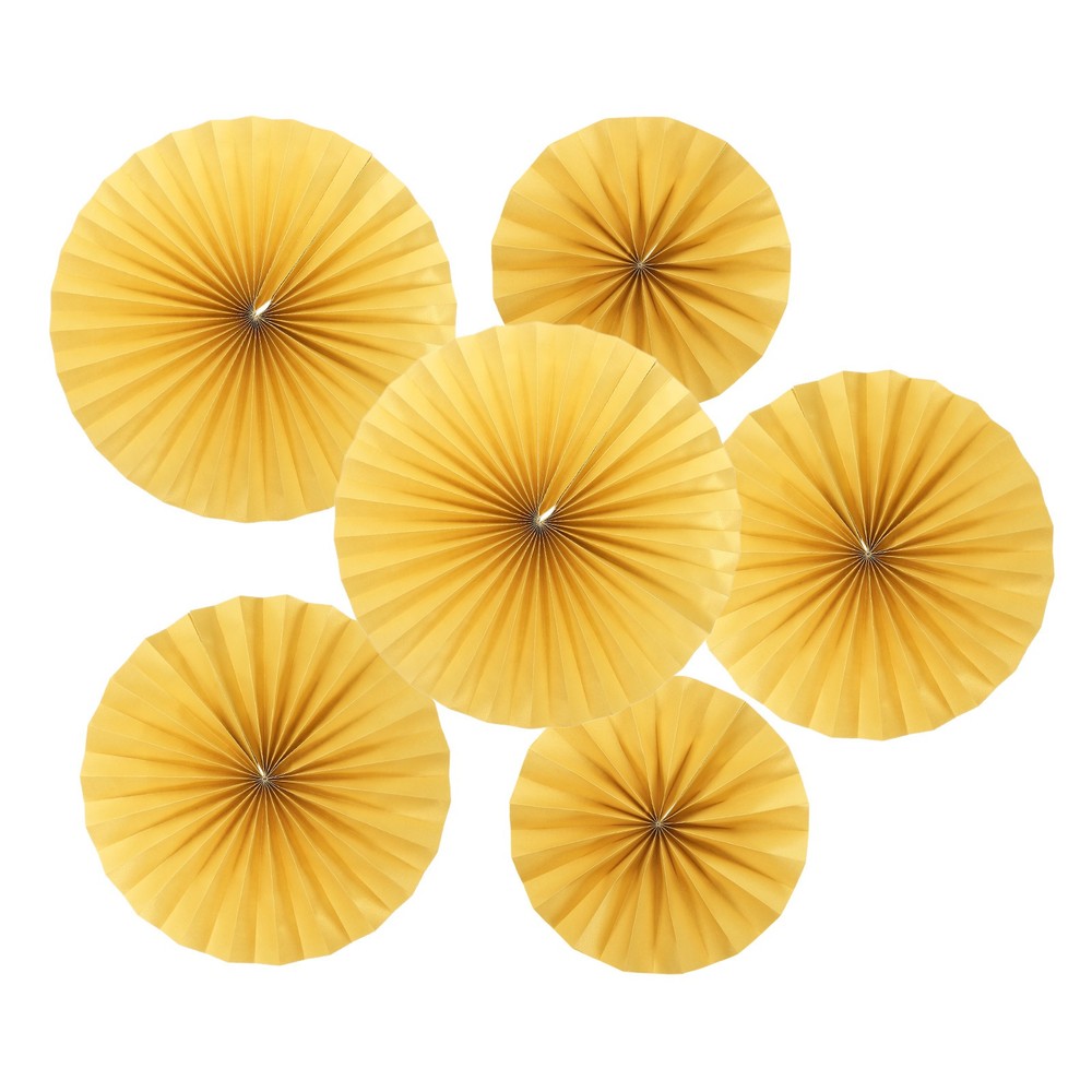 6Pcs 8″/12″/16″ Paper Fans Hanging Decoration Round Fans with Pearl Gold