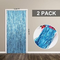 Blue Fringe Streamer Backdrop 2-Pack – Sparkling Tinsel Curtain Party Decor