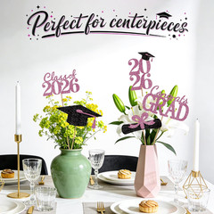 Graduation Decorations 2026, 20Pcs Black Pink Graduation Centerpieces for Tables