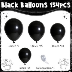 154 PCS of Balloons in Different Sizes (18, 12, 10, 5inches) for Garland Black