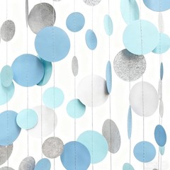 Dusty Blue Silver White Polka Dots Garland Hanging 46 feet,