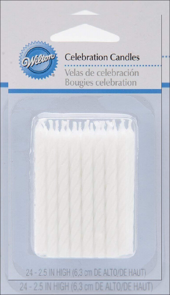 Wilton Birthday Candles 2.5″, White Striped Spirals, 24/Pkg