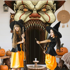 Clown Vampire Banner Backdrop Scary Horror Creepy Clown Theme Decorations Decor