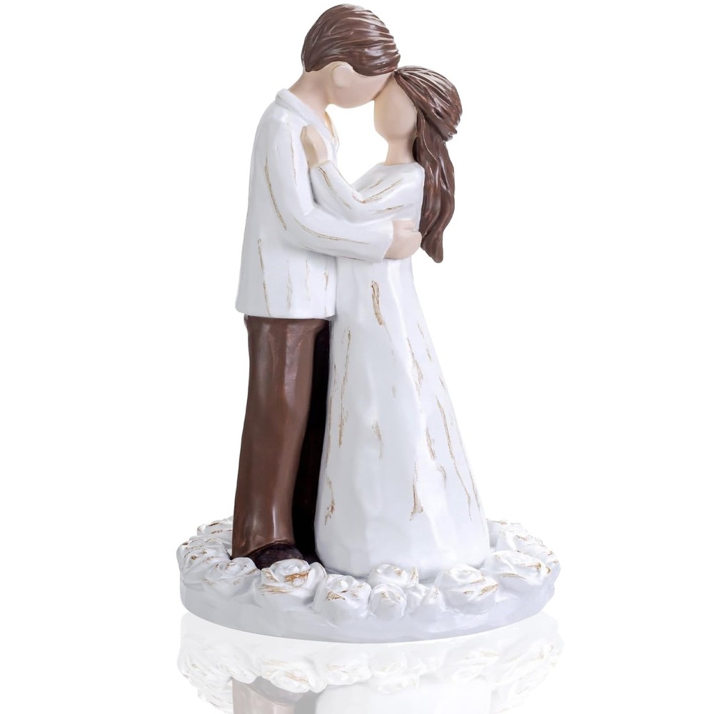 Wedding Cake Toppers Bride and Groom Gift, Hand-Painted Resin Sculpture of Em…