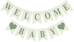 Sage Green Gingham Welcome Baby Banner for Shower or Gender Reveal Decor