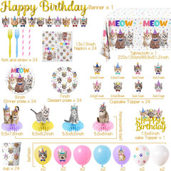 189Pc Cat Birthday Party Decorations Tableware Balloons Banner Supplies Set