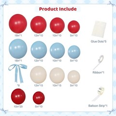 Red and Blue Balloon Arch Kit, Double Stuffed Red White and Blue Balloons wit…