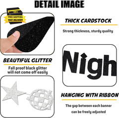 Prom 2026 Decorations Banner Set – Black Silver Glitter a Night under the Stars